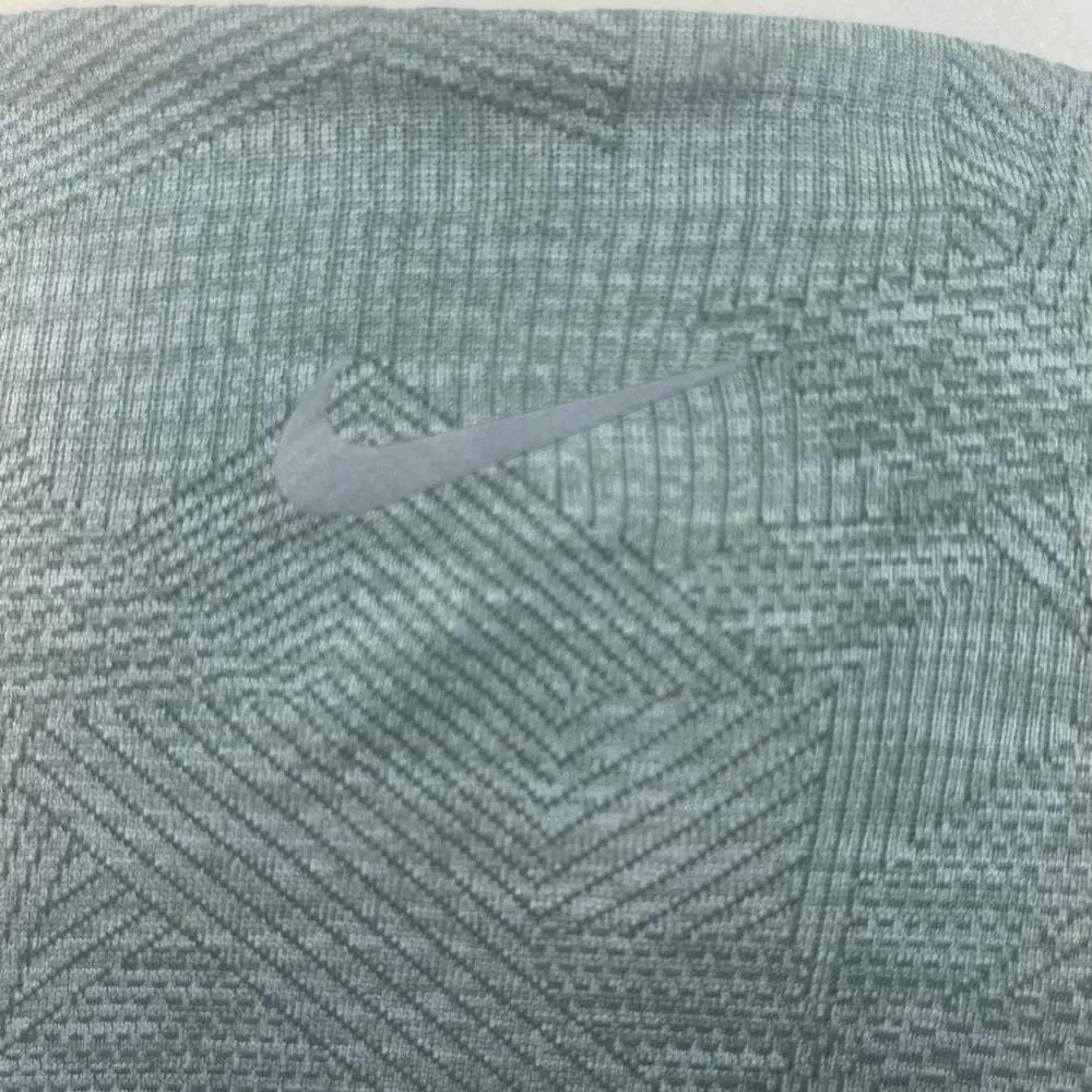 Nike Dri-Fit Shirt Women's M Green Crewneck Hi-Low Relaxed Textured Slit Logo